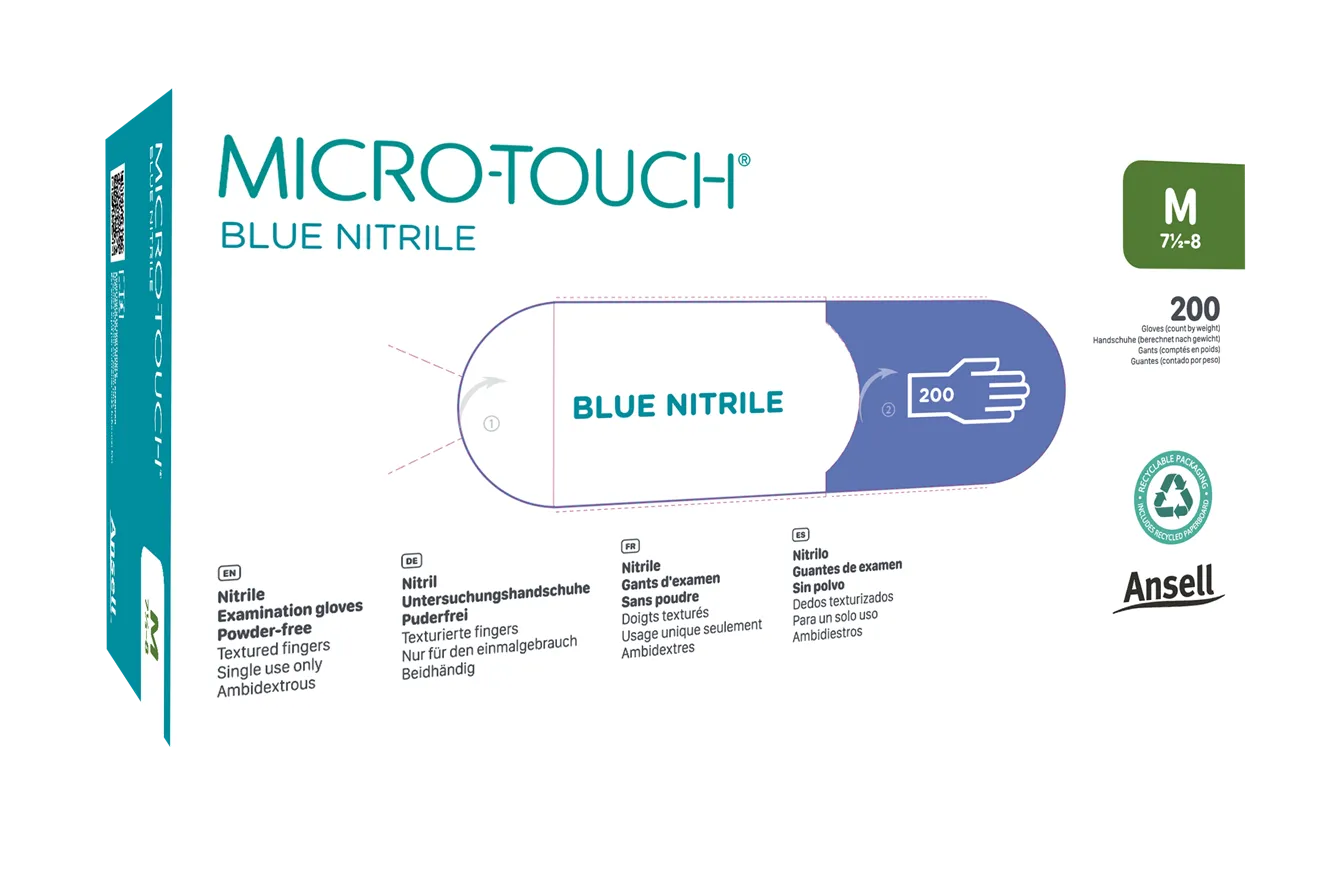 Ansell MICRO-TOUCH Blue Nitrile Verpackung Ansell MICRO-TOUCH Blue Nitrile 200er Box