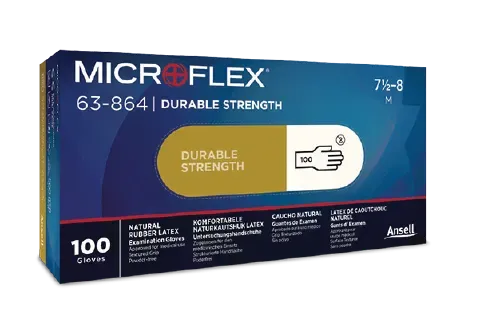 Ansell MICROFLEX 63-864 Naturgummilatex (Naturfarben) box Ansell MICROFLEX 63-864 100er Spenderbox aus Naturgummilatex.