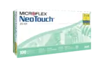 Ansicht der 100er Spenderbox für Ansell MICROFLEX NeoTouch 25-101 Neopren-Untersuchungshandschuhe in Grün.