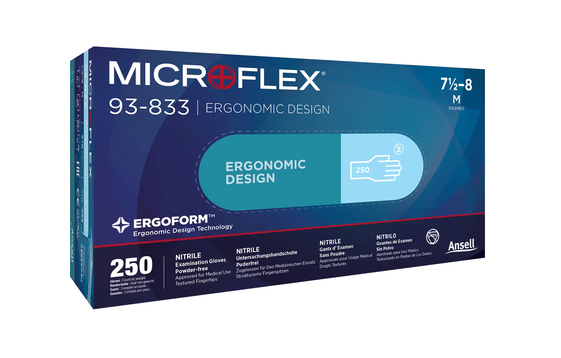 MICROFLEX 93-833 Box Ansell MICROFLEX 93-833 Nitril (Blau) Untersuchungshandschuh, puderfrei – 250er Box (XL: 230er Box) – Bild 1