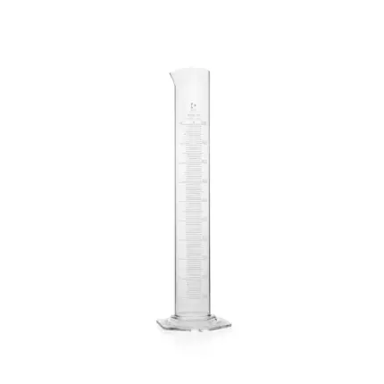 1000 ml DURAN Messzylinder aus Borosilikatglas 3.3 mit sechseckigem Fuß und Klasse B für präzise Volumenmessungen im Labor.
