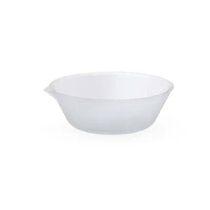 Konische BOLA Abdampfschale aus transparentem PFA mit Ausguss, FDA-konform und extrem temperaturbeständig von -200 °C bis +250 °C für das Labor.