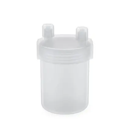 BOLA Labor-Dose aus transparentem PFA, 120 ml, mit 2 Schlauchanschlüssen, drucklos und FDA-konform.