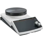 Schrägansicht des Heidolph Hei-PLATE Mix 20 l Magnetrührers ohne Heizfunktion mit Drehregler und runder Aufstellfläche.