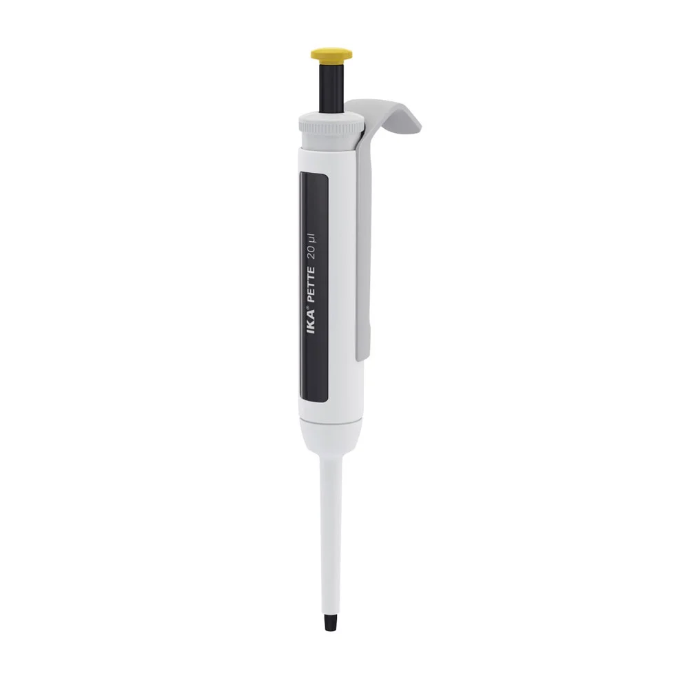 IKA PETTE fix 20 µl ISO 8655 IKA PETTE fix mechanische Einkanal-Fixvolumen-Pipette 20 µl mit DLC-beschichtetem Edelstahl-Kolben nach ISO 8655.