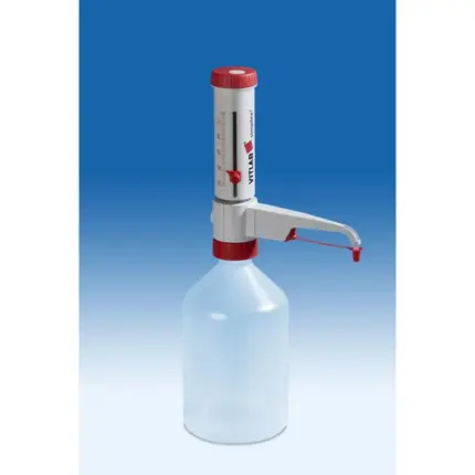 VITLAB simplex Flaschenaufsatz-Dispenser mit variablem Volumen und GL 45 Anschluss, autoklavierbar nach DIN EN ISO 8655.