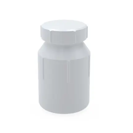 Weiße BOLA PTFE Steilbrustflasche, starkwandig, drucklos und FDA-konform mit Schraubverschluss für extreme Anwendungen.