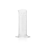 Einzelner DURAN Messzylinder niedrige Form Klasse B (1000 ml) aus Borosilikatglas 3.3 mit Sechskantfuß, Ausguss und weißer Skala für Laboranwendungen.