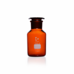 1000 ml DURAN Weithals-Reagenzflasche aus bernsteinfarbenem Borosilikatglas 3.3 mit Normschliff-Verschluss für den Laborbedarf.