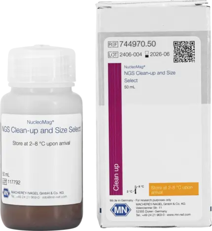 MACHEREY-NAGEL NucleoMag NGS Clean-up and Size Select 50 ml Karton und Flasche REF 744970.50