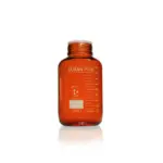 2000 ml DURAN PURE GLS 80 Weithals-Laborflasche aus bernsteinfarbenem Borosilikatglas ohne Verschluss mit Schutzabdeckung und Skala.