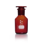 250 ml DURAN Weithals-Reagenzflasche aus bernsteinfarbenem Borosilikatglas 3.3 mit Normschliff-Verschluss für den Laborbedarf.