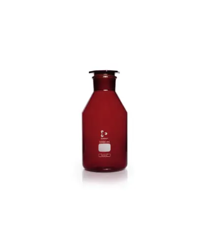 DURAN Weithals-Reagenzflasche aus bernsteinfarbenem Borosilikatglas 3.3 mit 5000 ml Volumen und Normschliff-Verschluss für den Laborbedarf.
