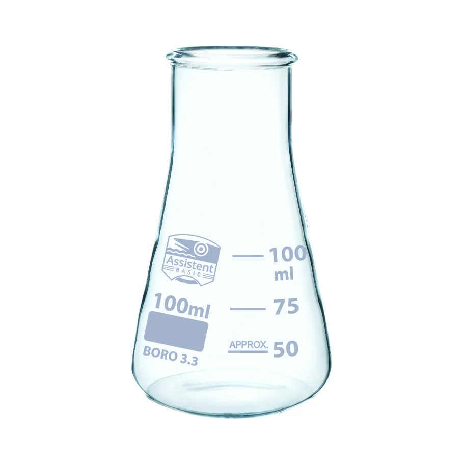 Assistent Basic-Erlenmeyerkolben, Weithals – Borosilikatglas 3.3, DIN EN ISO 24450 Assistent-Basic Erlenmeyerkolben Weithals aus Borosilikatglas 3.3 nach DIN EN ISO 24450