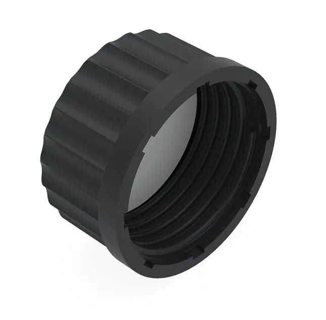 BOLA Schraubverschlusskappe aus PPS mit PTFE-Silikon-Dichtung Schwarze BOLA Schraubverschlusskappe aus PPS mit innenliegender PTFE/Silikon-Dichtung und Rändelung für GL-Gewinde