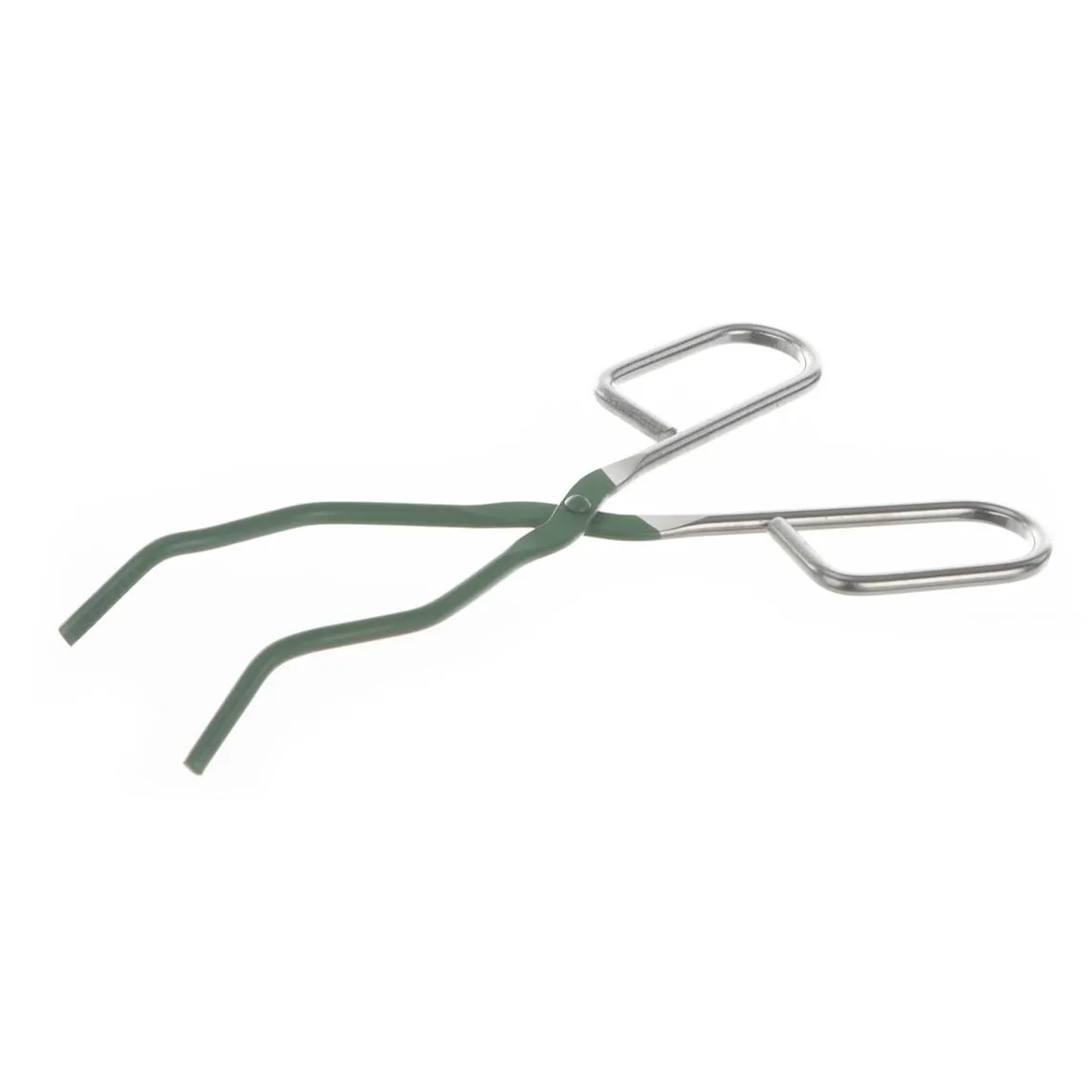 Bochem Tiegelzange mit Riefen PTFE-beschichtet Freigestellte Bochem Tiegelzange mit Riefen und grüner PTFE-Beschichtung für den Einsatz im Labor.