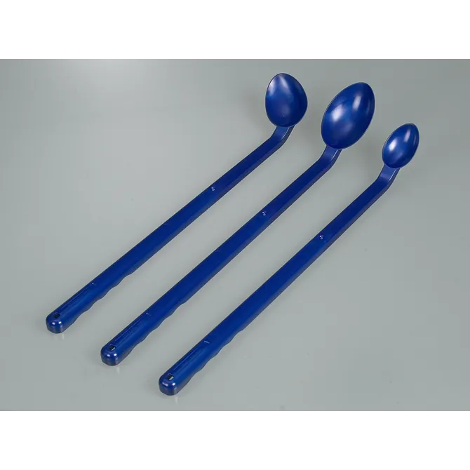 Bürkle SteriPlast Detektierbarer Probenlöffel mit langem Griff, blau (Steril) Verschiedene Größen des detektierbaren, blauen Bürkle SteriPlast Probenlöffels mit langem Griff in steriler Ausführung.
