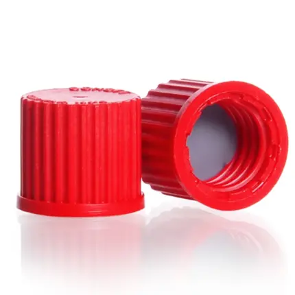 DURAN GL 14 Blind-Schraubkappe aus rotem PBT mit PTFE-beschichteter Silikondichtung