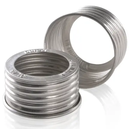 DURAN GL 45 Aluminium-Schraubkappe in Silber mit 34 mm Bohrung in Vorder- und Innenansicht