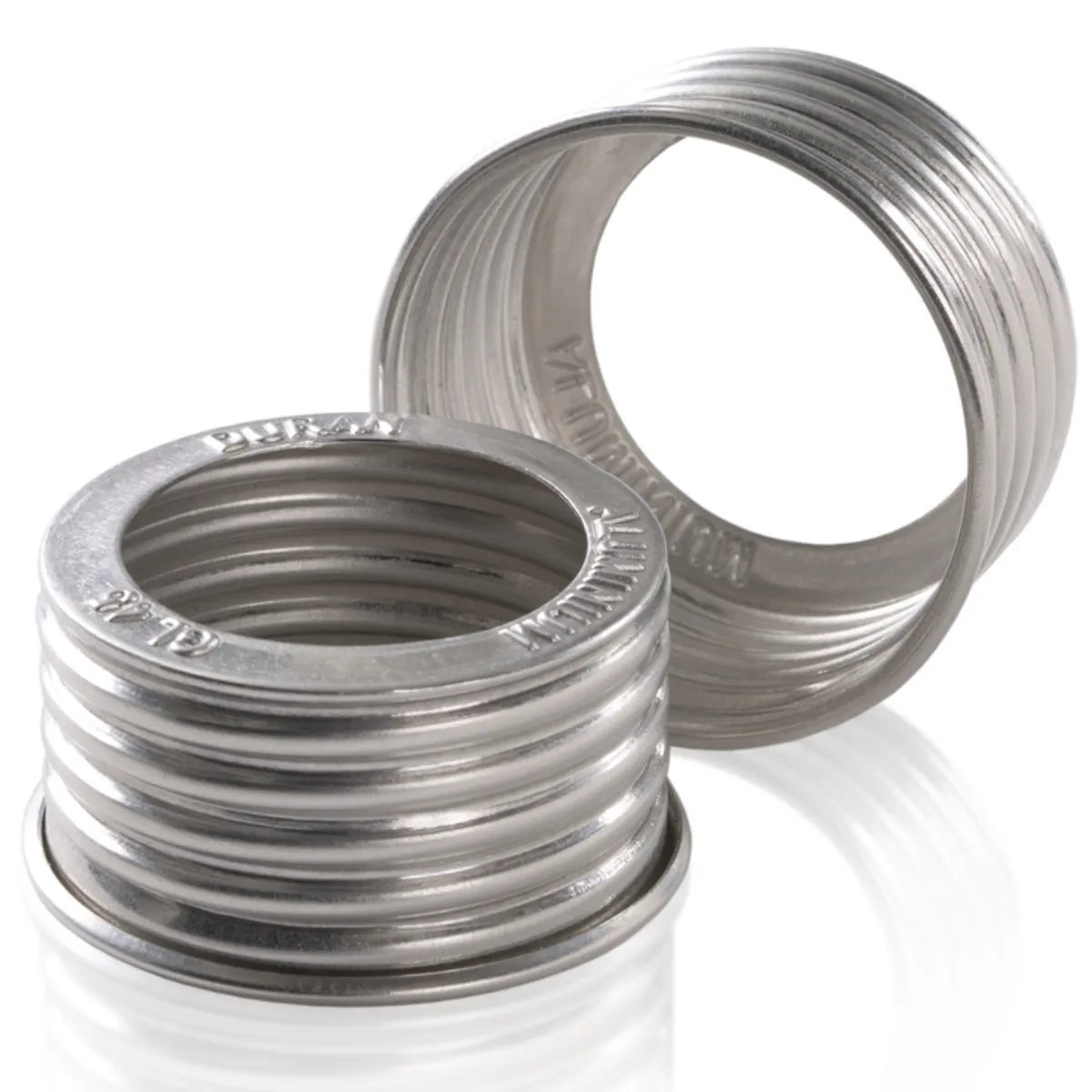 DURAN GL 45 Aluminium-Schraubkappe mit Bohrung silber DURAN GL 45 Aluminium-Schraubkappe in Silber mit 34 mm Bohrung in Vorder- und Innenansicht