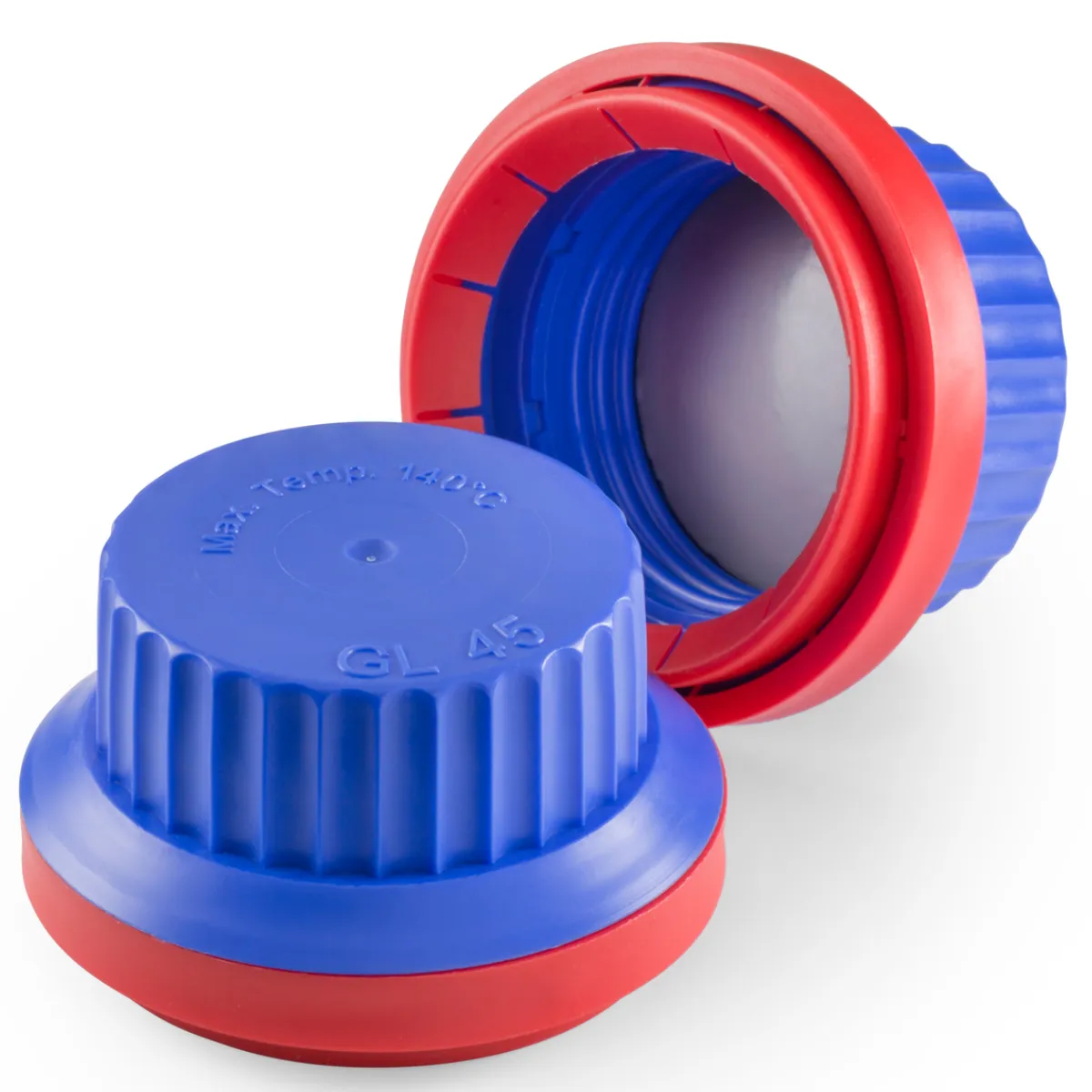 DURAN GL 45 Originalitäts-Schraubverschluss mit Dichtlippe blau rot DURAN GL 45 Originalitäts-Schraubverschluss aus blauem PP mit rotem Ring und Dichtlippe