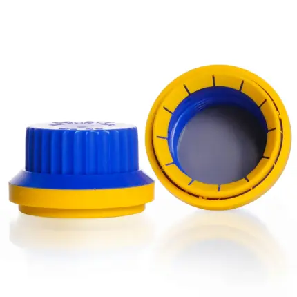 DURAN GL 45 Originalitäts-Schraubverschluss in Blau-Gelb mit PTFE/Silikon-Dichtung