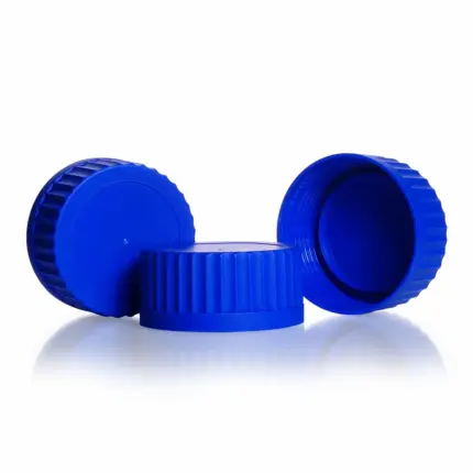 DURAN GLS 80 Weithals-Schraubverschlüsse aus blauem PP in Dreiergruppe