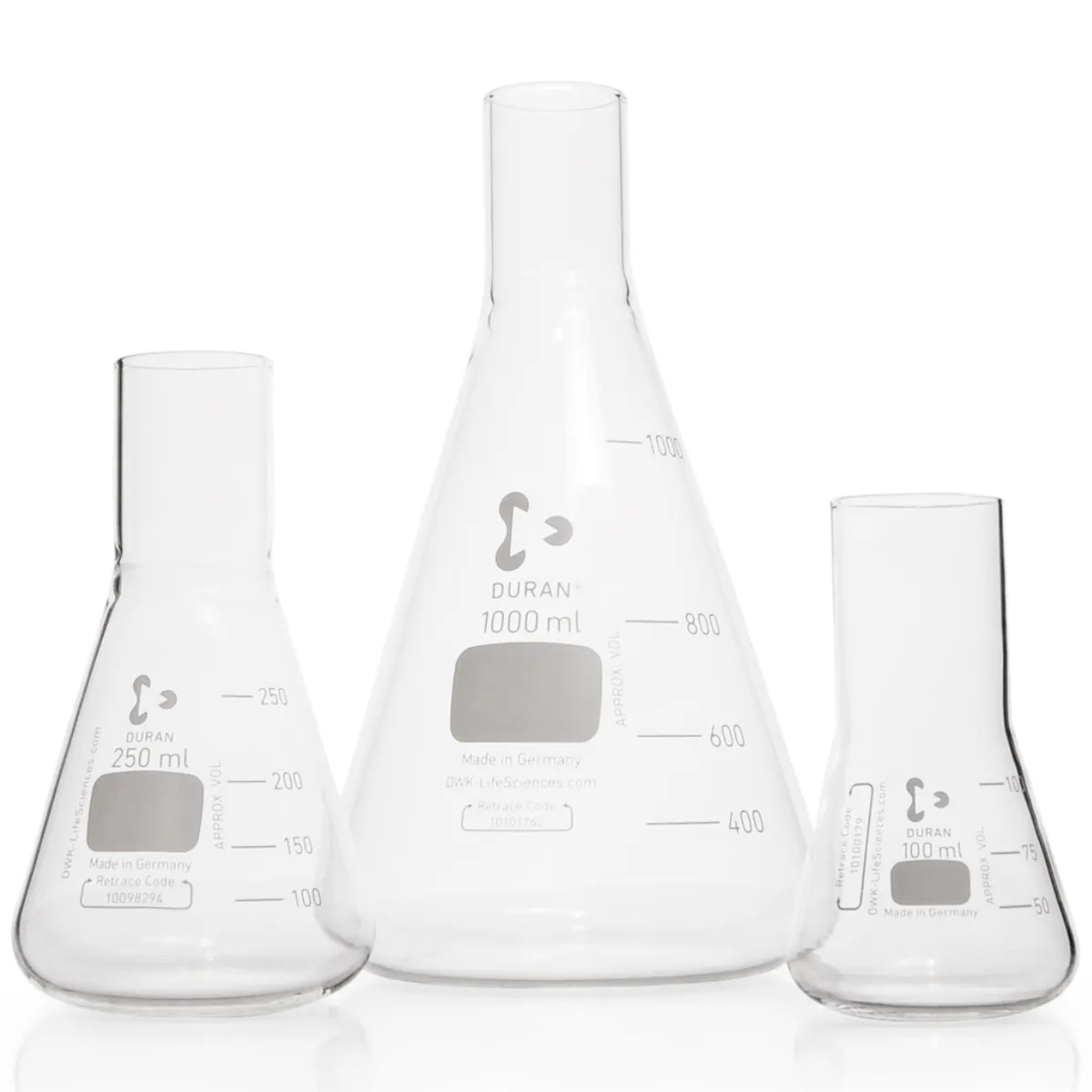 DURAN Saugflaschen mit Schliff-Ansatzstutzen – 100 ml, 250 ml, 1000 ml DURAN Saugflaschen in Erlenmeyer-Form mit Schliff-Ansatzstutzen in verschiedenen Größen (100 ml, 250 ml, 1000 ml) aus Borosilikatglas 3.3