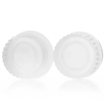 Transparente DURAN PURE GL 45 Schraubkappe aus PFA mit Lippendichtung in Draufsicht und Innenansicht