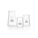 Set aus drei DURAN Philipsbechern (500 ml, 250 ml und 150 ml) aus Borosilikatglas 3.3 mit Ausguss und konischer Form für Laboranwendungen.