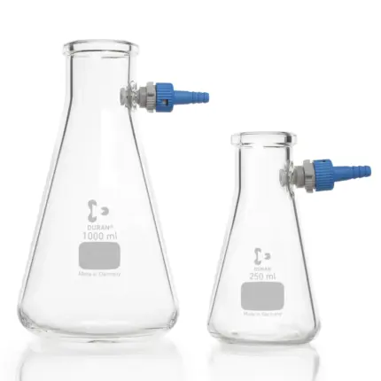 DURAN Saugflaschen in Erlenmeyer-Form mit KECK Oliven-Set in den Größen 1000 ml und 250 ml aus Borosilikatglas 3.3