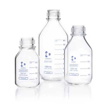 DURAN pressure plus+ Laborflaschen klar mit GL 45 Gewinde in den Größen 250 ml, 500 ml und 1000 ml aus Borosilikatglas 3.3