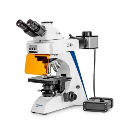 Frontansicht KERN OBN 142 Fluoreszenzmikroskop, trinokular, mit 3 W und 5 W LED-Beleuchtung