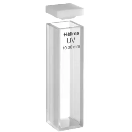 Hellma Makro-Küvette aus Quarzglas UV für den UV/VIS-Bereich mit 10 mm Schichtdicke, 3500 µl Volumen und PTFE-Falzdeckel.