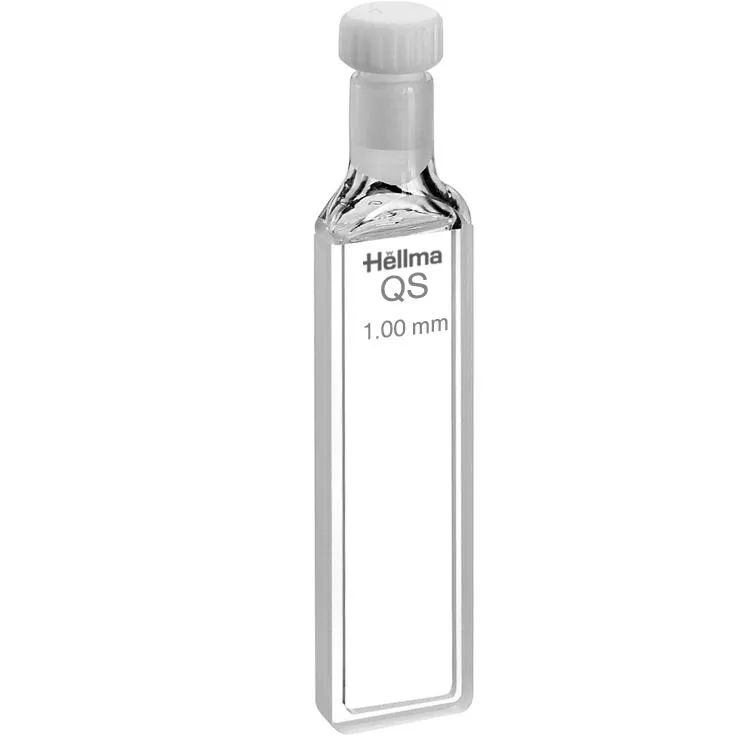 Hellma Makro-Küvette QS UV/VIS 1 mm mit PTFE-Stopfen Hellma Makro-Küvette aus Quarzglas QS für den UV/VIS-Bereich mit 1 mm Schichtdicke, 350 µl Volumen und PTFE-Stopfen.