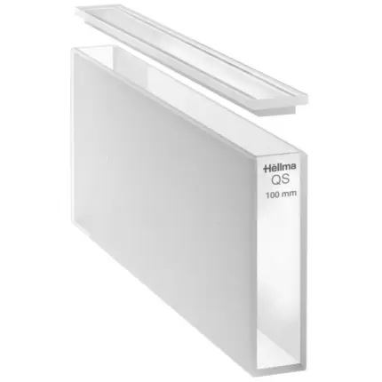 Hellma Makro-Küvette aus Quarzglas QS für UV/VIS mit 100 mm Schichtdicke, 35000 µl Volumen und Glas-Falzdeckel für genaue Labormessungen.
