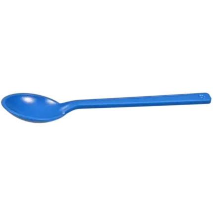 Seitliche Ansicht des blauen Bürkle SteriPlast Löffels für Lebensmittel für die hygienische Probenahme im Labor.