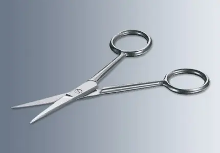 Gerade Marienfeld Mikroskopierschere aus Edelstahl (100 mm) mit spitzen Klingen für feine Präparationen im Labor.