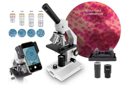 A.KRÜSS Monokular-Mikroskop MML1400 Einsteiger-Set mit Smartphone-Adapter und 45 Grad Schrägeinblick