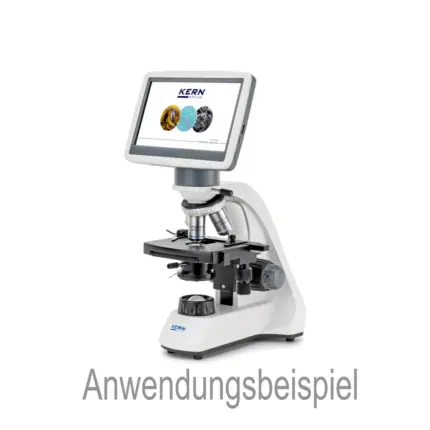 KERN ODC 231 digitales LCD-Kameraset mit 7-Zoll-Display und 2 MP als Anwendungsbeispiel an einem Mikroskop der OBT-Serie