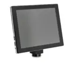 Frontale Schrägansicht der KERN ODC 241 Mikroskop-Tablet-Kamera mit 9,7" Touchscreen, 5 MP und C-Mount