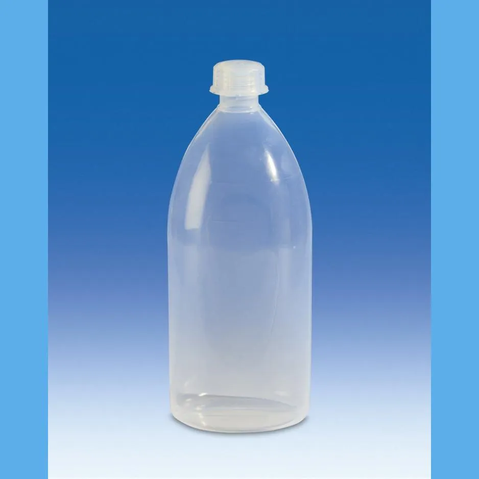 VITLAB Enghalsflasche aus PFA transparent mit PFA-Schraubkappe Einzelne transparente VITLAB Enghalsflasche aus PFA mit passender PFA-Schraubkappe für Laboranwendungen.
