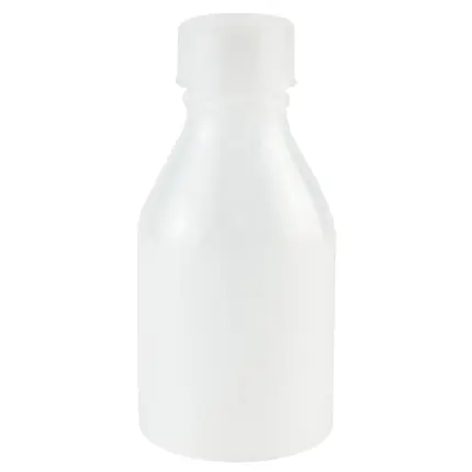 Freigestellte hecht Enghalsflasche aus Polyethylen (PE-LD) mit Schraubverschluss für die sichere Probenaufbewahrung im Labor.