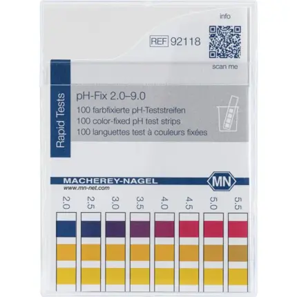 Macherey-Nagel pH-Fix 2,0-9,0 Indikatorstreifen Rechteckdose Vorderseite 92118