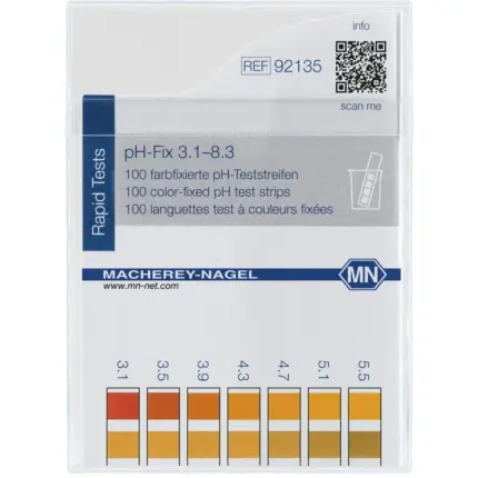 Macherey-Nagel pH-Fix 3,1-8,3 Indikatorstreifen Rechteckdose Vorderseite 92135