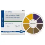 Macherey-Nagel Spezial-Indikatorpapier pH 5,5–9,0 Verpackungsdose und Drehdeckel mit Farbskala REF 90209