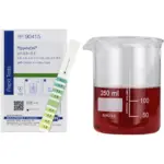 Macherey-Nagel PEHANON pH Teststreifen pH 3,8-5,5 mit Becherglas und gefärbter Lösung 90415