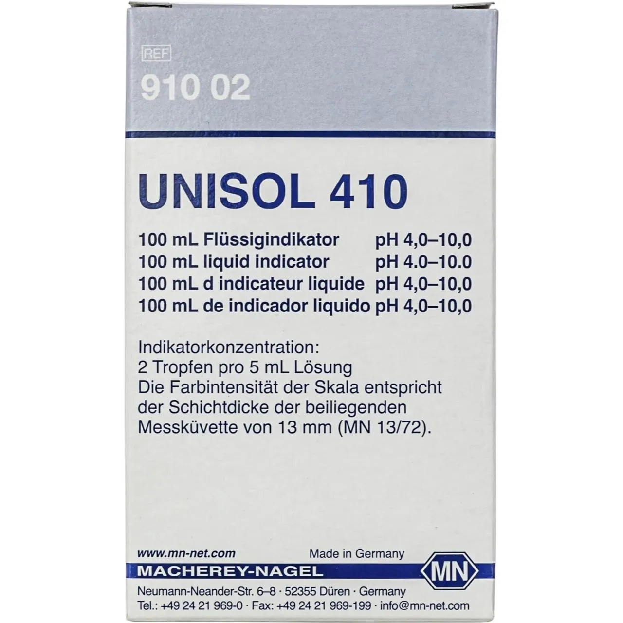 Macherey-Nagel UNISOL 410 (REF 91002) Macherey-Nagel UNISOL 410 Flüssigindikator pH 4,0–10,0 REF 91002