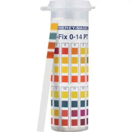 Macherey-Nagel pH-Fix 0-14 PT Indikatorstreifen PlopTop Dose mit angelehntem Teststreifen 92111