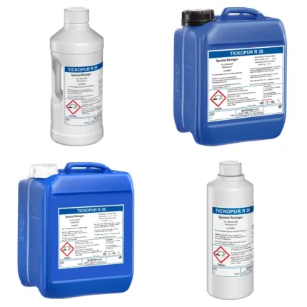 Bandelin TICKOPUR R 36 Spezial-Reiniger Gebindeübersicht 1 Liter 2 Liter 5 Liter und 10 Liter